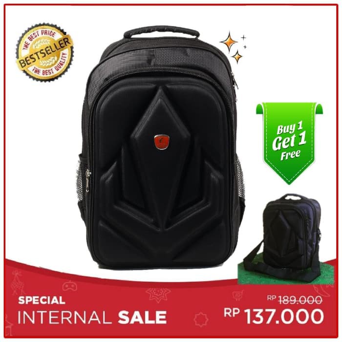 Tas Ransel Laptop Emboss Volcom GRATIS Tas Slempang Embos Volcom - Hitam
