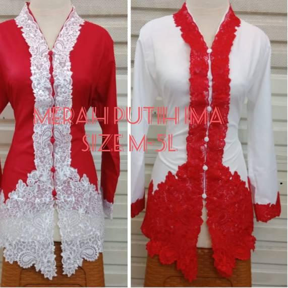 Realpict kebaya encim katun merah putih ima / kebaya encim modern betawi jakarta