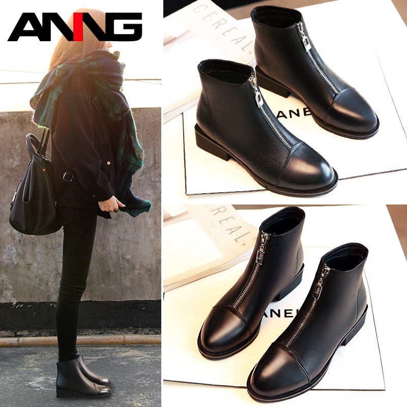 Sepatu Boots Chelsea Ankle Low Block Heels + Resleting Samping Ala