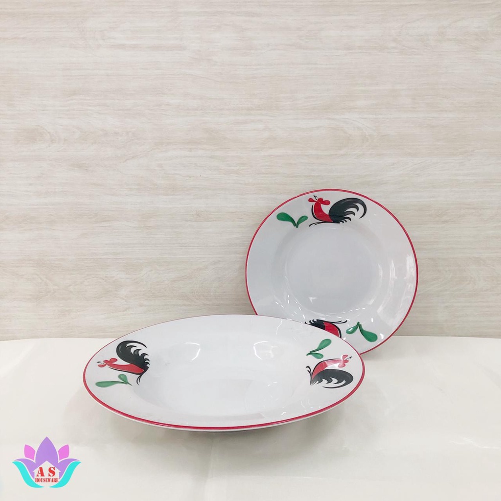 Piring Makan Keramik Kopin Deep motif Ayam Jago