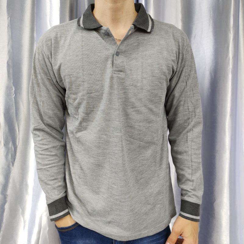 Kaos Kerah polos lakos lengan panjang uk M L XL XXL XXXL-Krah abumisty PJG