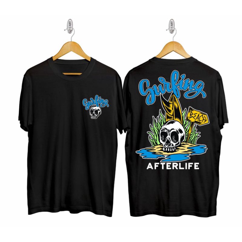 Baju Kaos Surfing Beach/Kaos Afterlife/Baju Kaos Gambar Pantai/Kaos Tengkorak Hitam/Kaos Tengkorak P