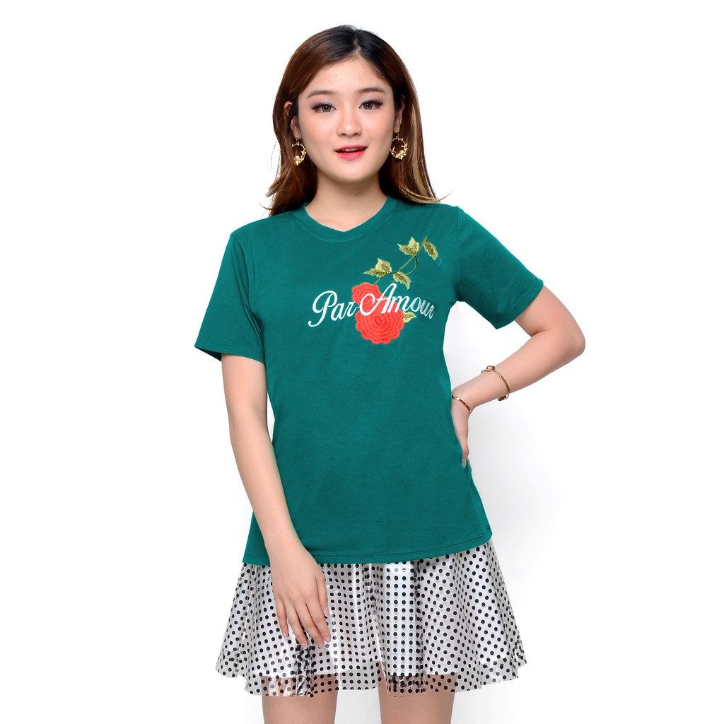 Kaos Tshirt Lengan pendek Wanita Gaya korea bordir - XSHOP Lulu