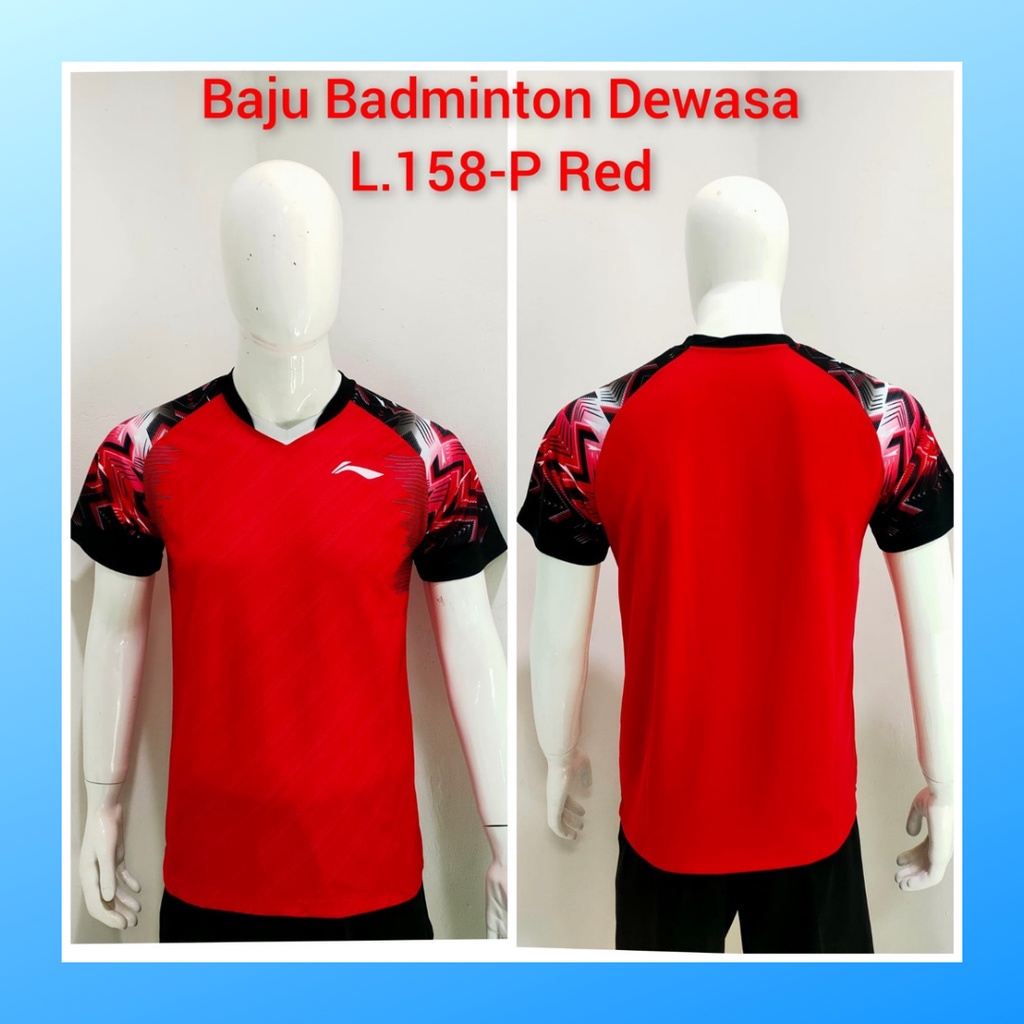 Kaos bulutangkis pria baju badminton atasan jersy wanita dewasa t-shirt outfit seragam kostum jersey olahraga casual suit pakaian jarsey oblong apparel sports jersi sudirman thomas uber cup bulu tangkis L158 merah polos