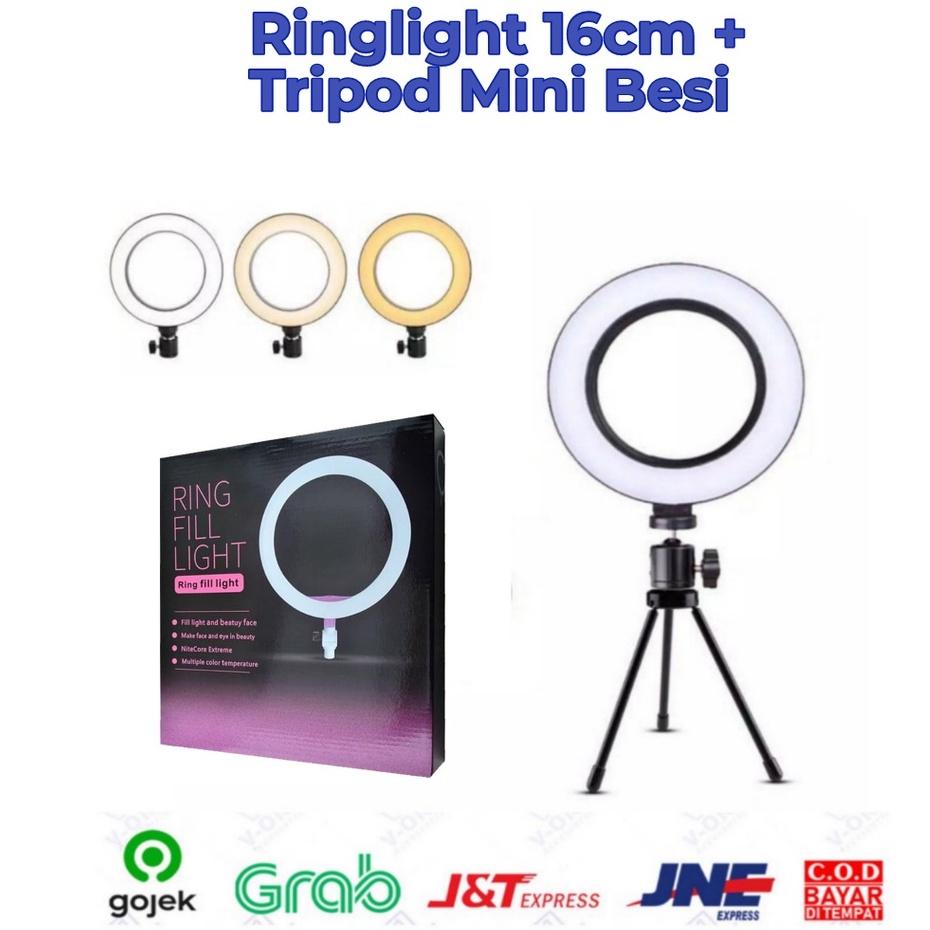 Trend-RingLight 16CM For Selfie Vlogger and Livestreamer plus Tripod Besi mini lipat