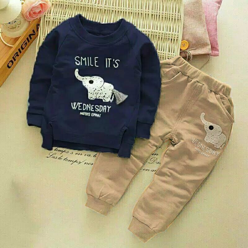 XOS - SET GAJAH / ELEPHANT (-+2-6 Tahun) / SETELAN ANAK CWO CWE / CELANA DAN ATASAN / SWEATER / COD✅