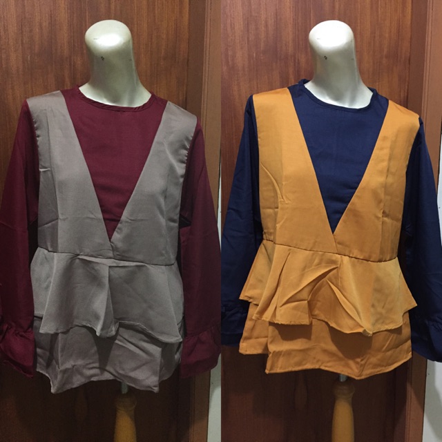 BLOUSE WANITA MURAH BLOUSE TWO TONE BLOUSE PEPLUM BLOUSE WANITA MUSLIM MURAH ATASAN WANITA MURAH