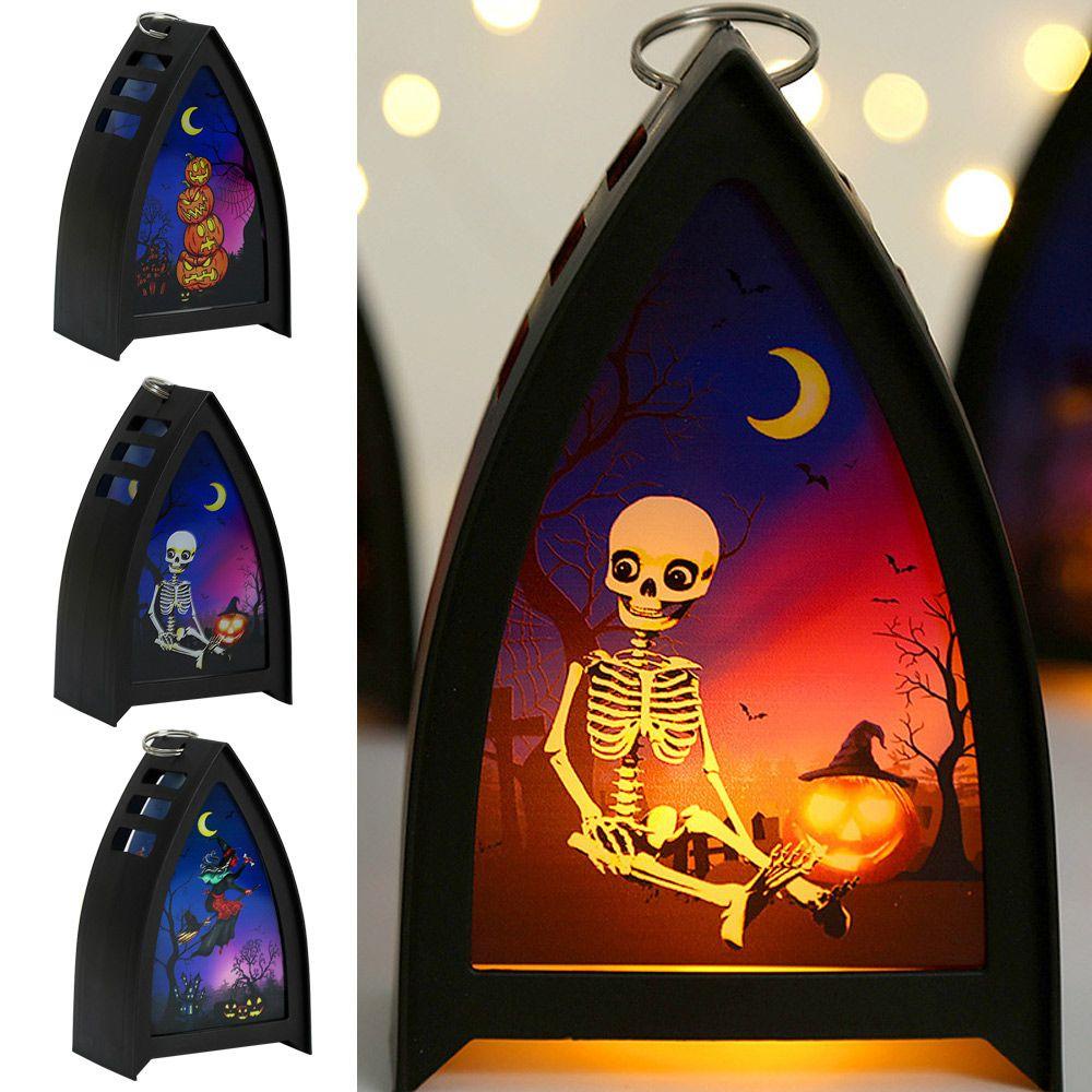 Solighter Halloween Lentera Angin Lilin Tongkat Penyihir Lampu Lilin LED Lentera Labu Festival Hantu