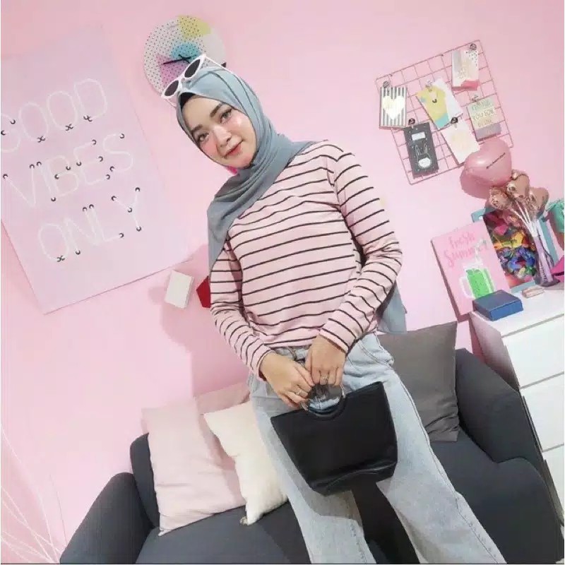 1KG MUAT 8PCS | STRIPY LONGSLEEVE KAOS LENGAN PANJANG STRIPE GARIS HITS SELEBGRAM FASHION WANITA