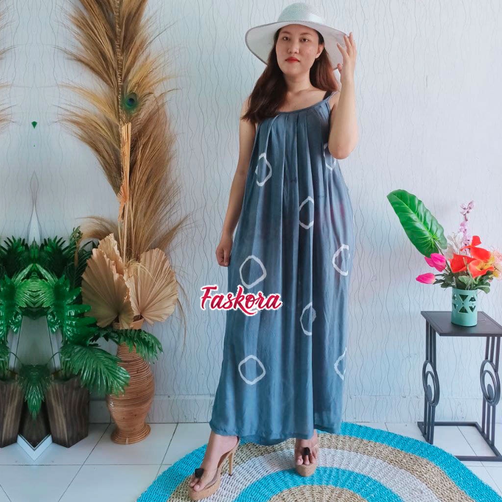 Dress Panjang Tanpa Lengan Motif Sibori Bambu Long Dress Tanpa Lengan Dres Lobek Panjang Bali Jumbo