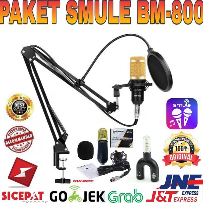 Paket recording smule mic condenser BM800 Original Taffware Full Set - Hitam-Gold