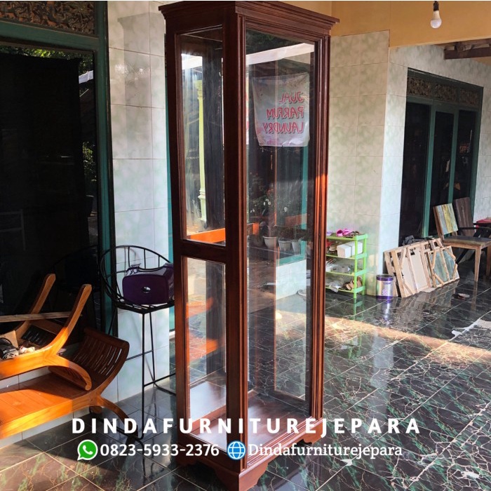 Lemari hias kaca - almari hias kayu jati - lemari pajangan jati