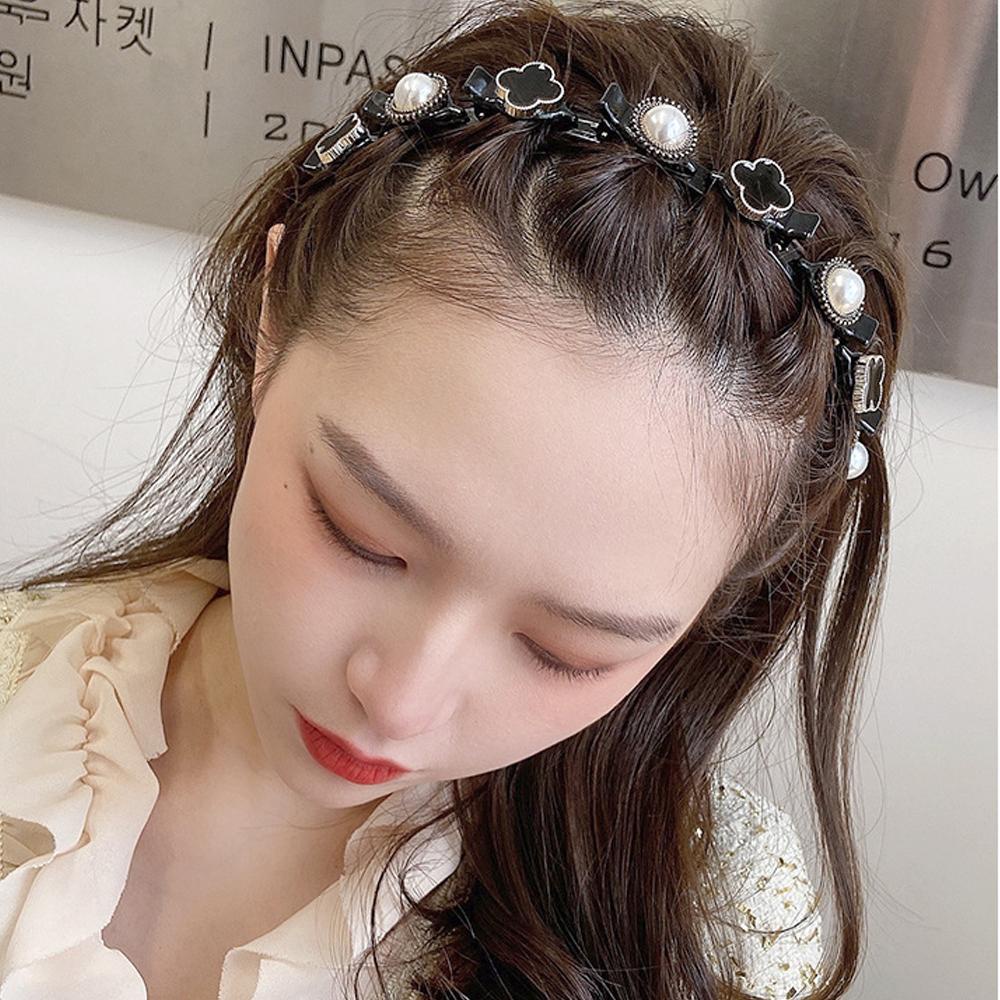 [Elegan] Bunga Bergigi Klip Aksesoris Rambut Hiasan Kepala Wanita Punk Double Layer Twist Klip Kristal Bando