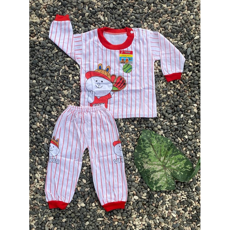 stelan baju bayi laki laki perempuan murah lucu motif baseball PANJANG 3-18 Bulan (ONE SIZE)