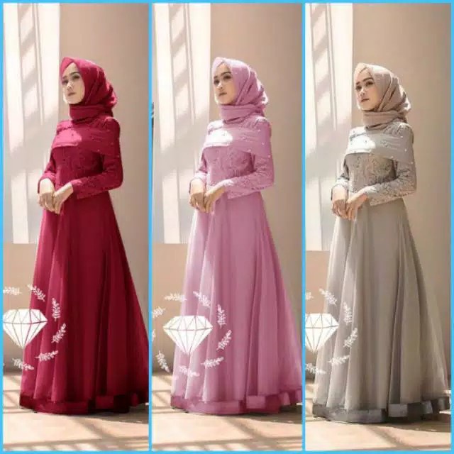 COD | Marbela Maxy Dress l Gamis Brukat Tile Pesta Kondangan Long Dress Muslim Dress Mayung Pakaian 