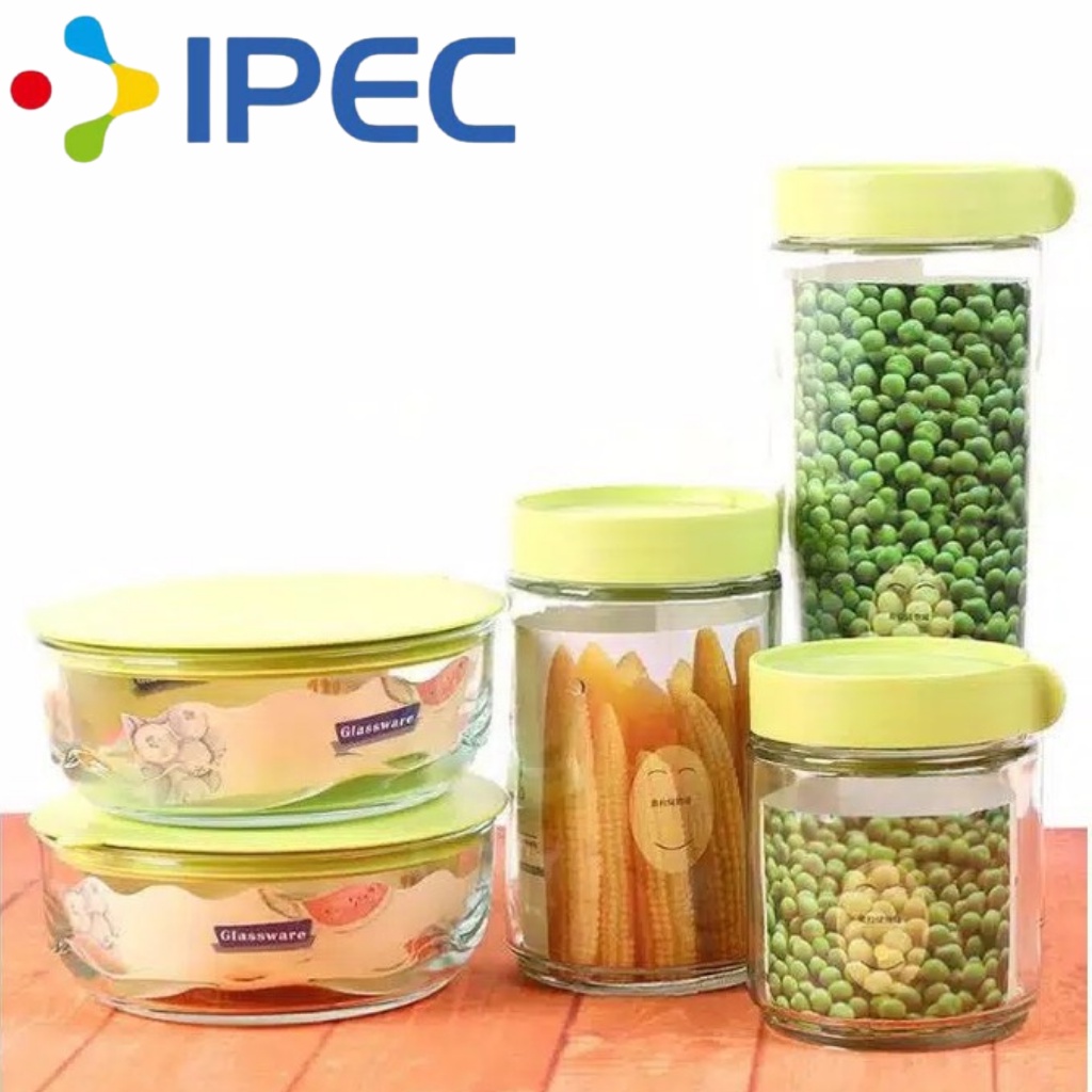 Toples Kaca Set Penyimpanan Makanan / Toples Kaca Set 5 pcs + Tutup Serbaguna 1095