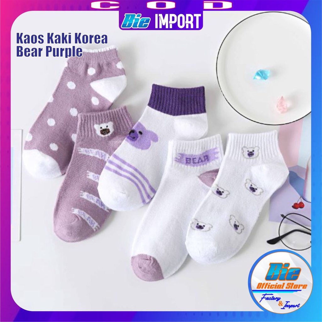 Kaos Kaki Wanita Korea Motif Purple Import Best Seller