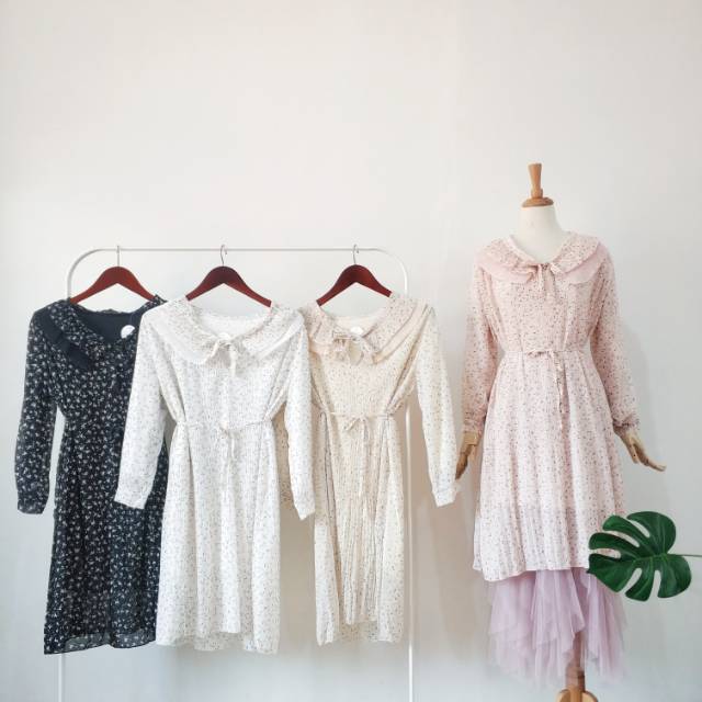 Dress tunik bunga kecil kerah tumpuk import bkk hk chn bangkok china