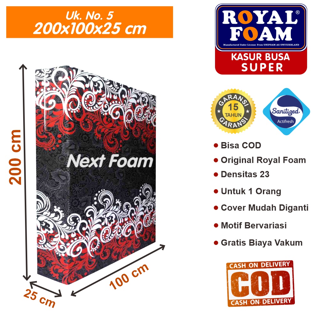 Kasur Busa Royal Foam Ukuran No 5 200x100x25 cm Tebal 25 cm D23 ORIGINAL Garansi 15 Tahun