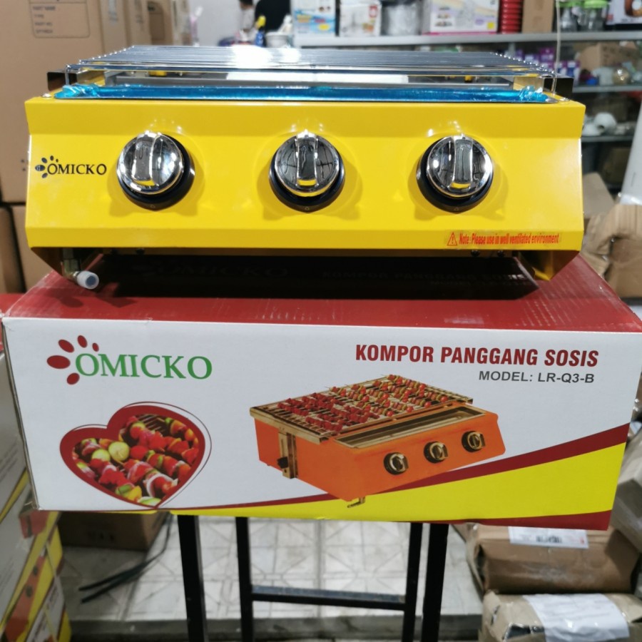 Kompor Panggang Sosis BBQ 3 Tungku Roaster Gas Griller OMICKO LR 3Q B