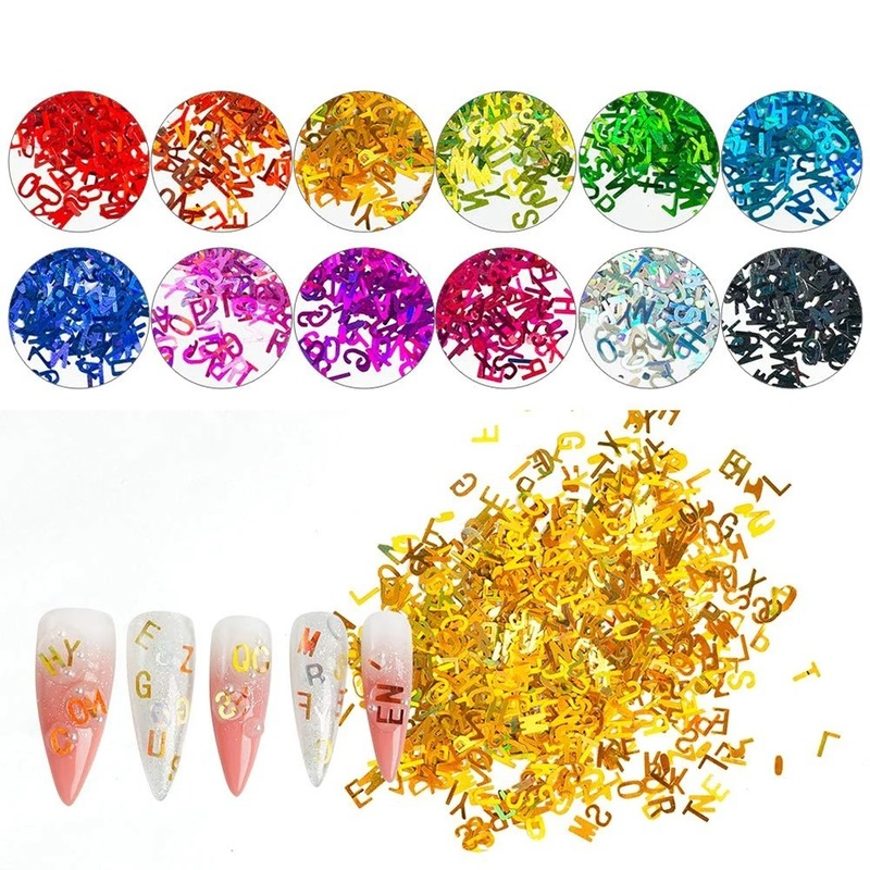 [DIY Sparkly Flat Paillette Nail Art Sequins] [Multicolor English Alphabet Nail Sequins] [Flakes Nail Art Jewelry Accessories]