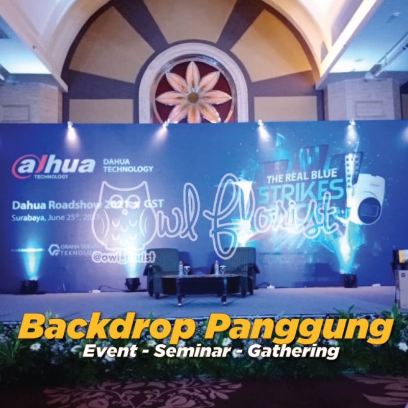 Sewa Backdrop Panggung Photobooth Acara Surabaya Event Seminar Gathering Jasa Roadshow Lauching | Owl Florist