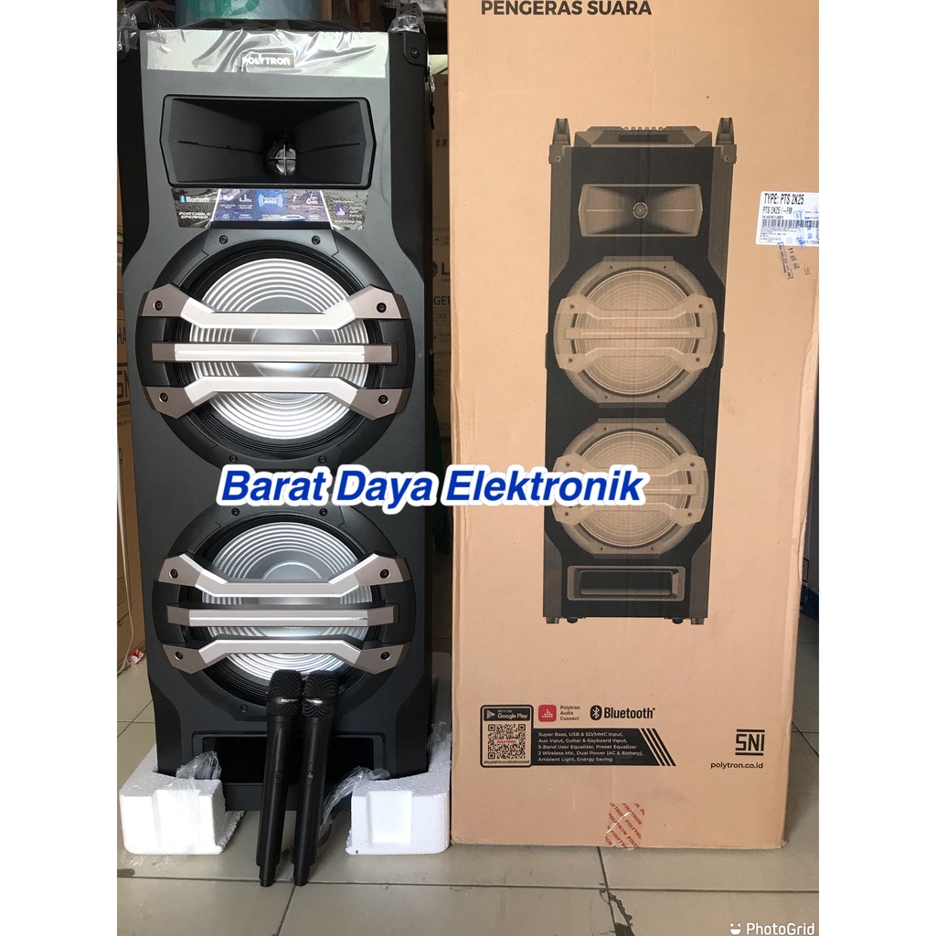 SPEAKER AKTIF POLYTRON PTS 2KF25 SPEAKER PORTABLE KARAOKE BLUETOOTH USA FREEE MIC 2 BH ADA RADIO