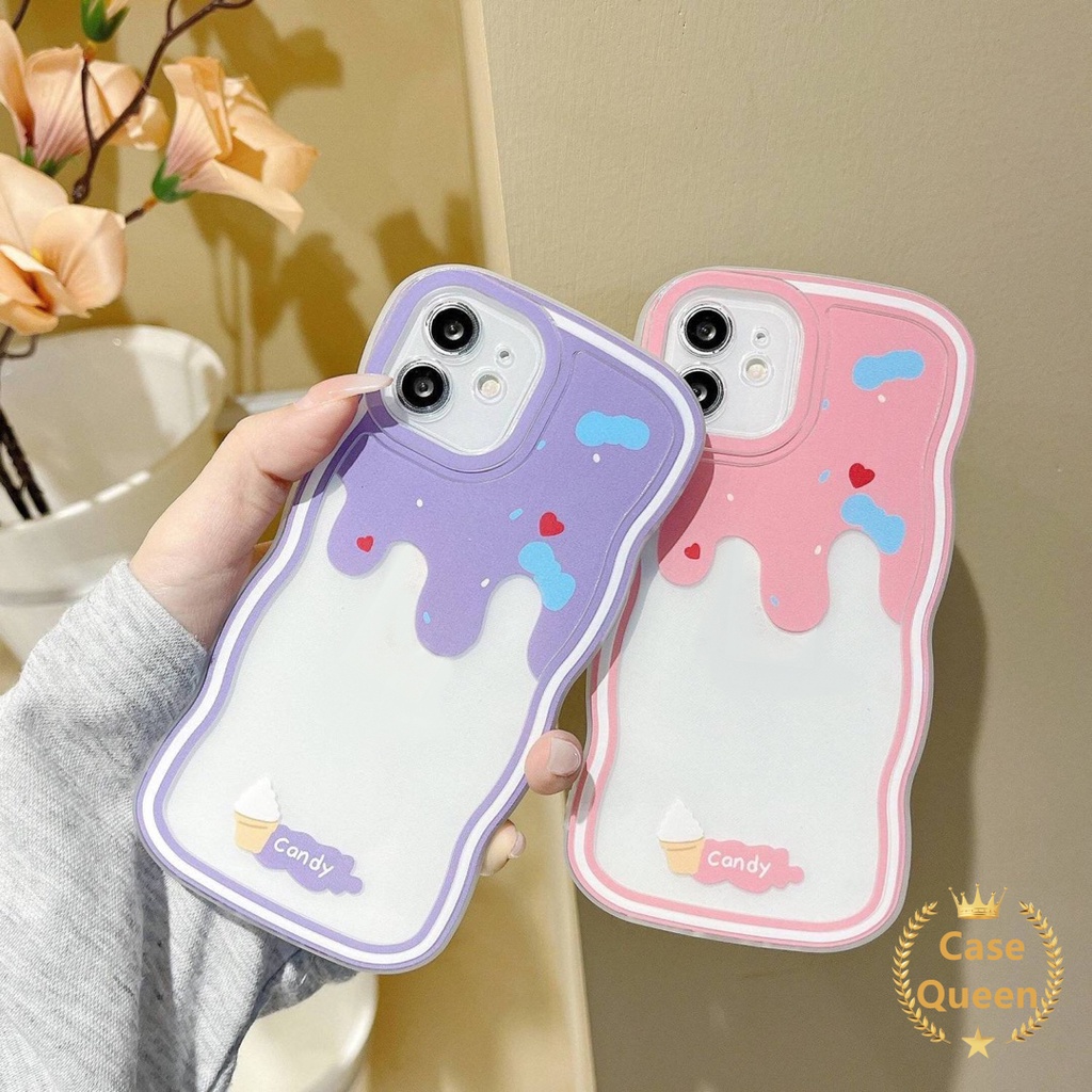 Ins Wavy Edge Case Oppo A16 A17 A57 2022 A15s A5s A15 A12 A3s A7 A17K A16s A54 A11K A32 A53 A33 2020 A12E A35 Transparan Lembut TPU Musim Panas Warna-Warni Es Krim Penutup Belakang