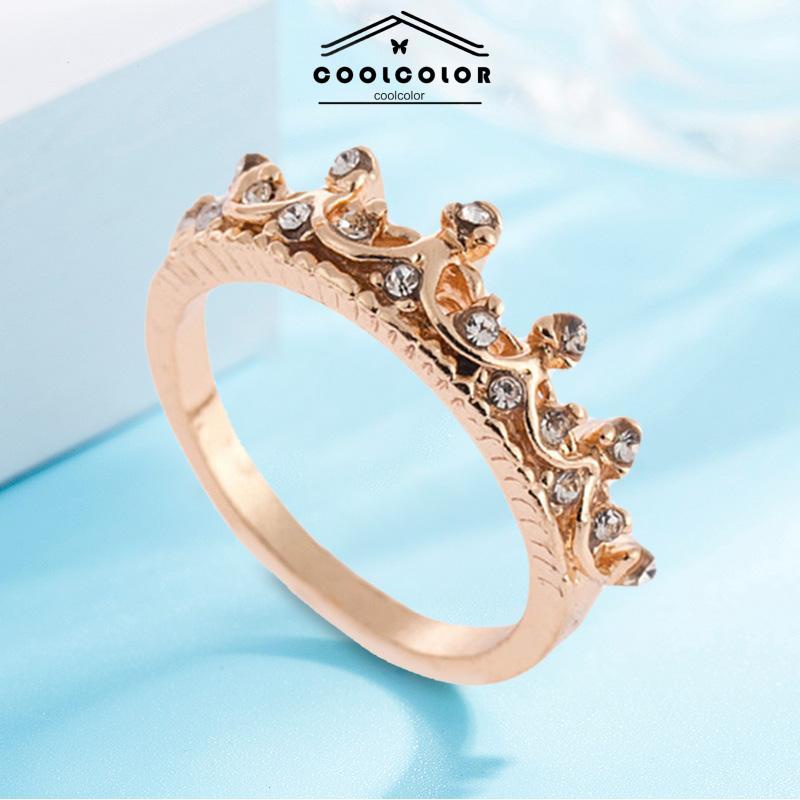 COD Bentuk Mahkota Fashion Ratu Temperamen Hollow Out Micro Diamond Engagement Wedding Ring- cl