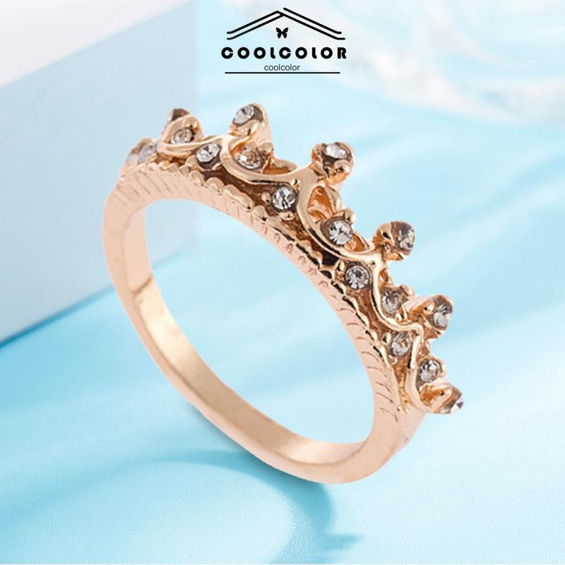 COD Bentuk Mahkota Fashion Ratu Temperamen Hollow Out Micro Diamond Engagement Wedding Ring- cl