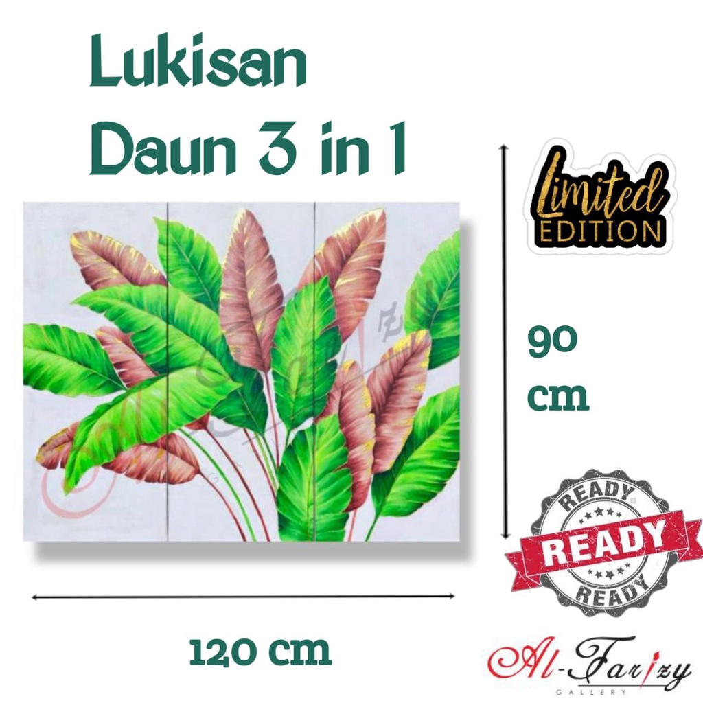 Lukisan Daun 3 in 1  unik Minimalis Kanvas Modern lengkap dengan kayu penyangga