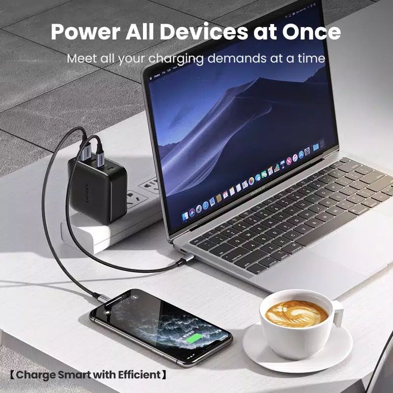 Ugreen 65W Gan Charger PD Quick Charge Hp Android iPhone Ipad Laptop MacBook