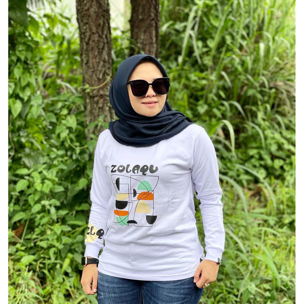 Zolaqu Kaos Wanita Lengan Panjang Terlaris 2021 Combed 24S Atasan Wanita [ Warna Putih New Style ]