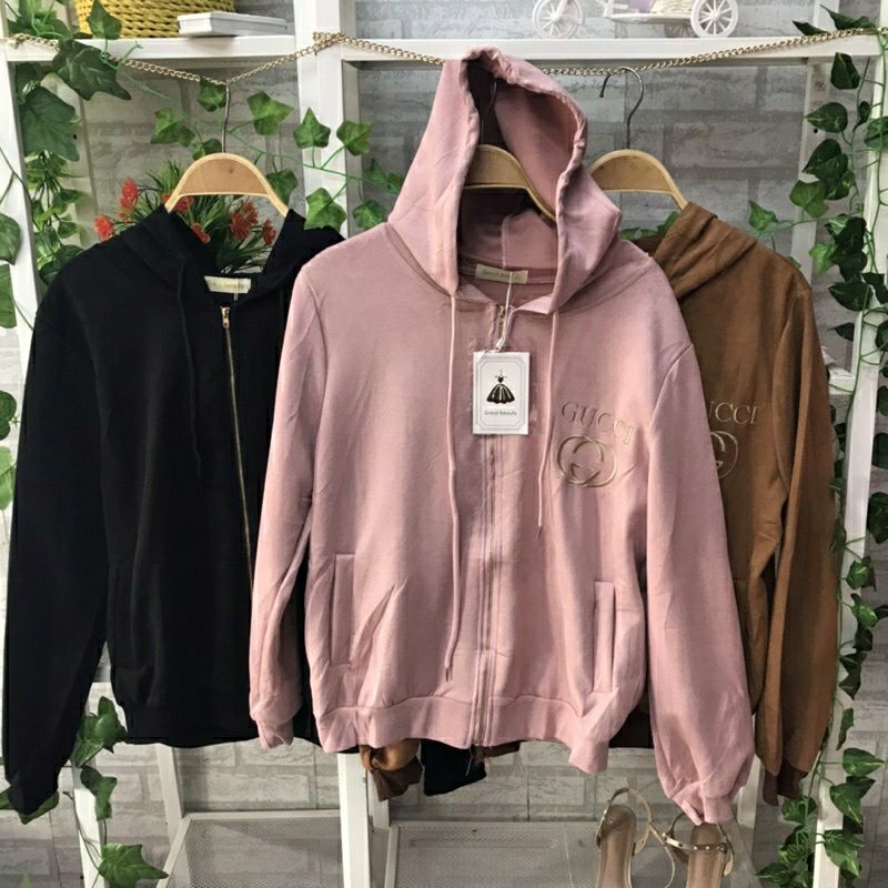 jaket gucci ori import // jaket  bomber hoodie kojong bahan suede halus ori import