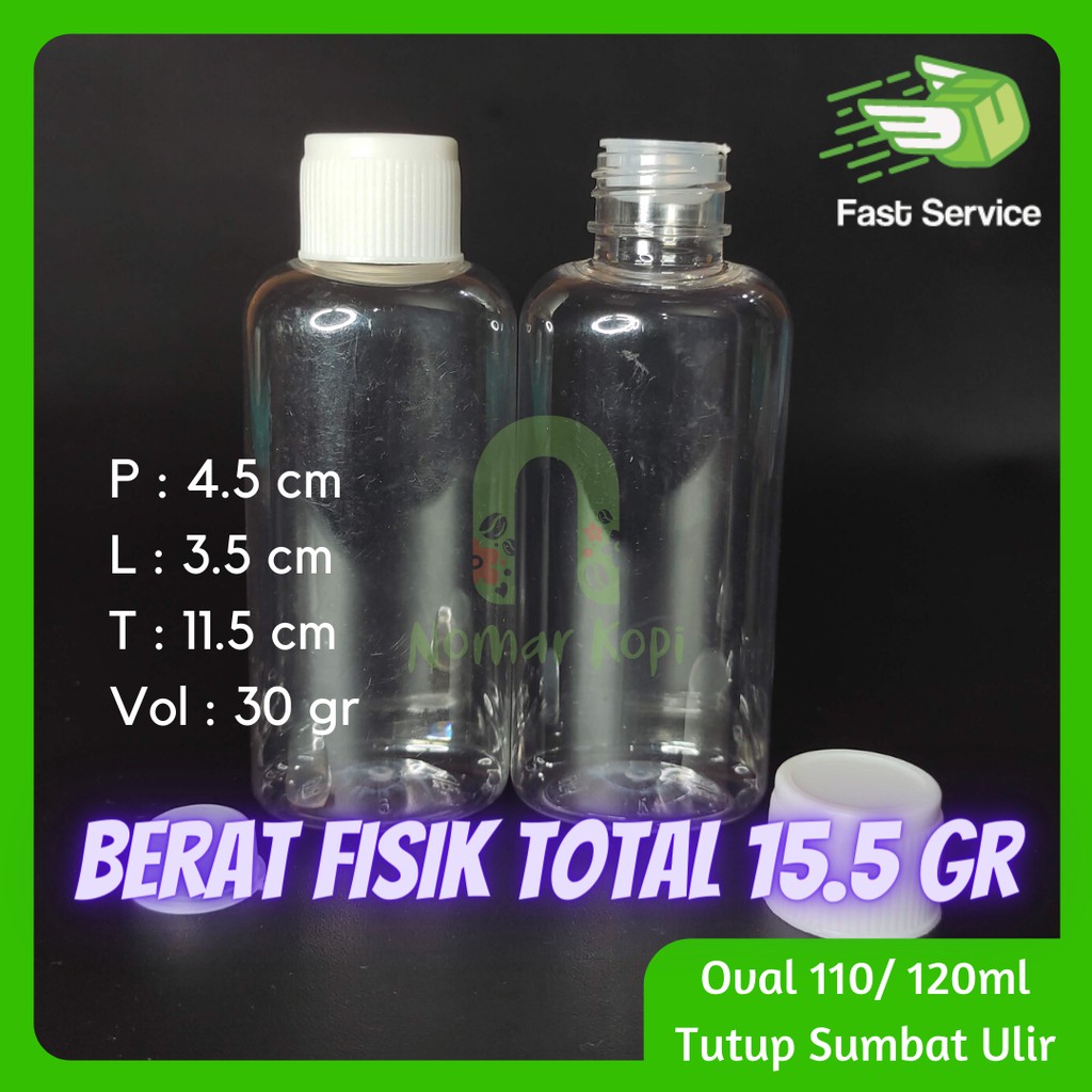 Botol 120ml Oval Tutup Sumbat Ulir