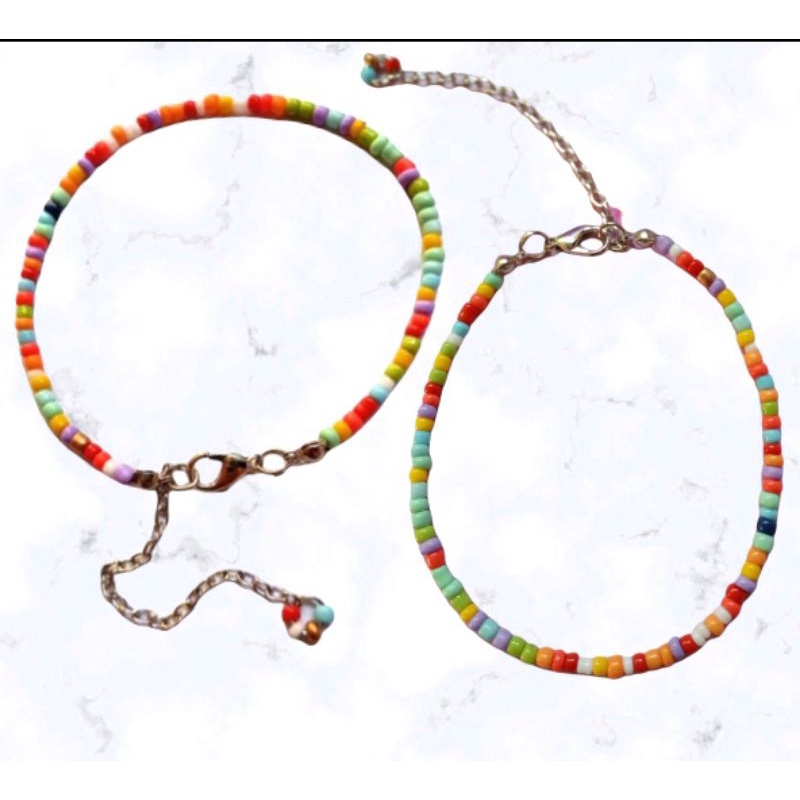 (BISA COD) Gelang Mote Manik Warna Acak Pelangi Rainbow Colourfull / Mixed Beads Bracelet Fancy