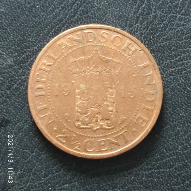 KOIN KUNO LANGKA 2.5 CENT TAHUN 1915 INDONESIA JAMAN PENJAJAHAN BELANDA OLD COIN BENGGOL ASLI NEDERL