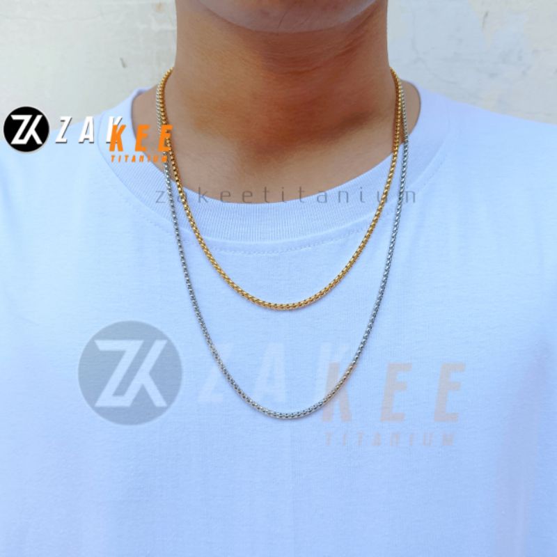 Kalung Titanium Pria Wanita Silver Emas Anti Karat Rantai Steel Cowok Cewek Panjang 45cm 50cm 60cm