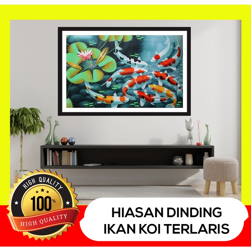 Dekorasi Hiasan Dinding Lukisan gambar ikan KOI ukuran 120x80-JUMBO