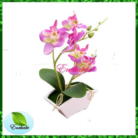Set Bunga Plastik Anggrek Sedang Dengan Pot Melamin Putih