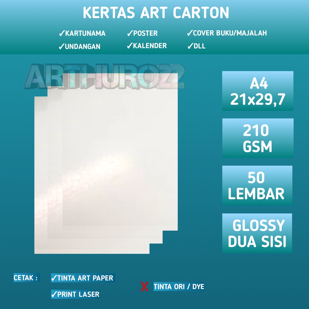 

Kertas art carton/art paper 210 gsm A4 isi 50 lembar-kertas art karton 210 gram A4