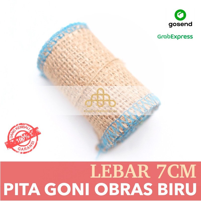 Pita Goni Obras Biru 7x115 CM - Burlap Jute Lace - Natural Home Decoration