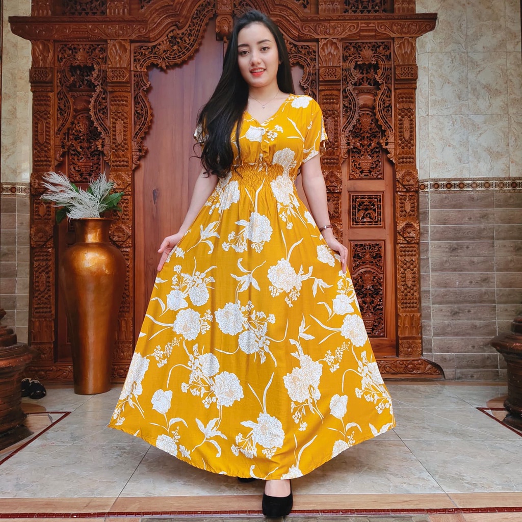 DASTER MOZA PRINT | BALI LONGDRESS-ELSA MUSTARD