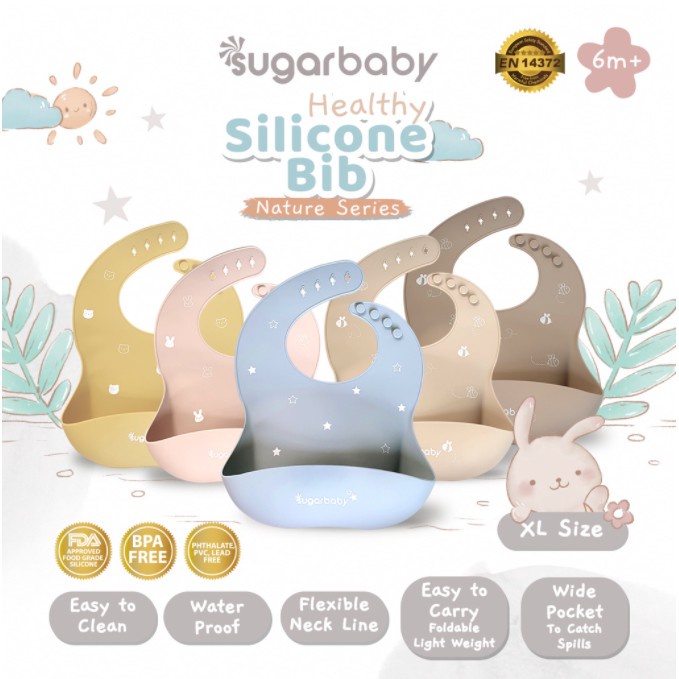 Sugar Baby Premium SIlicone Bib XL size Slaber Celemek Silikon Bayi//NATURE SERIES BIB