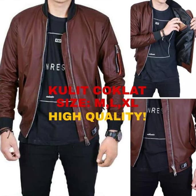 JAKET COWOK JAKET BOMBER SEMI KULIT PRIA HITAM