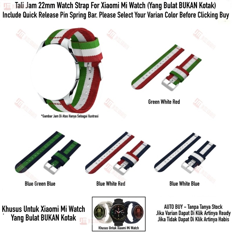 Tali Jam 22mm Watch Strap Xiaomi Mi Watch Bulat (BUKAN KOTAK) - Nylon 3 Baris