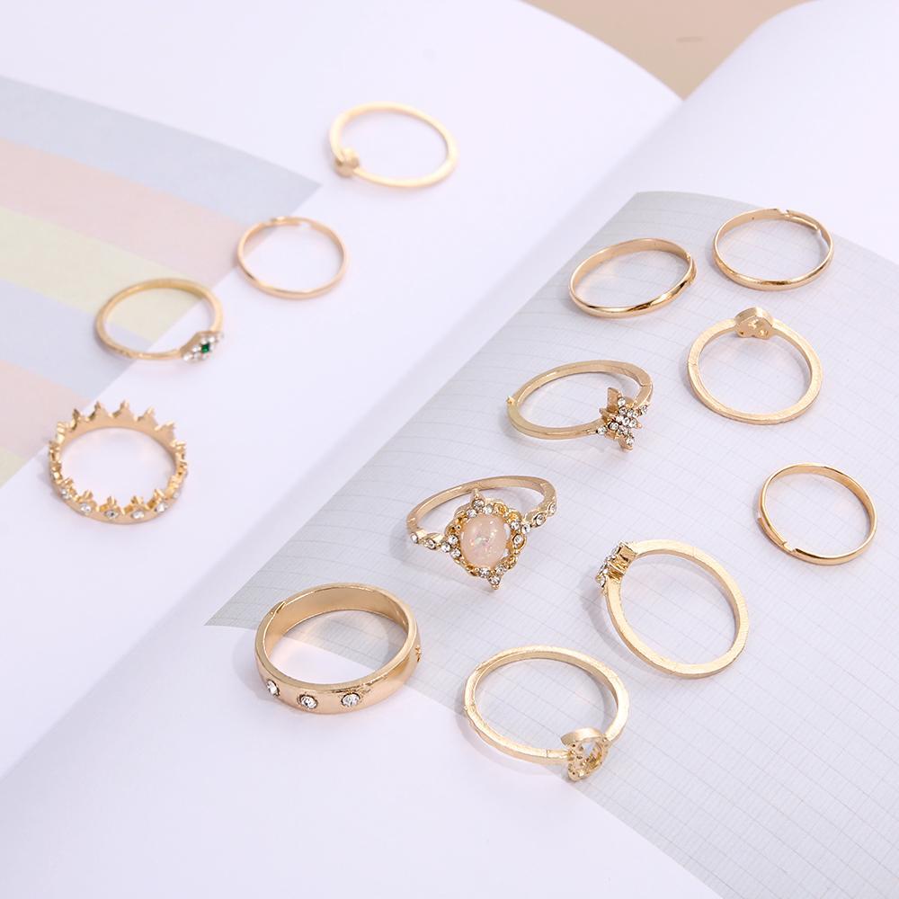 Lily 13PCS /Set Cincin Opal Set Kristal Perhiasan Aksesoris Bohemian Knuckle Midi