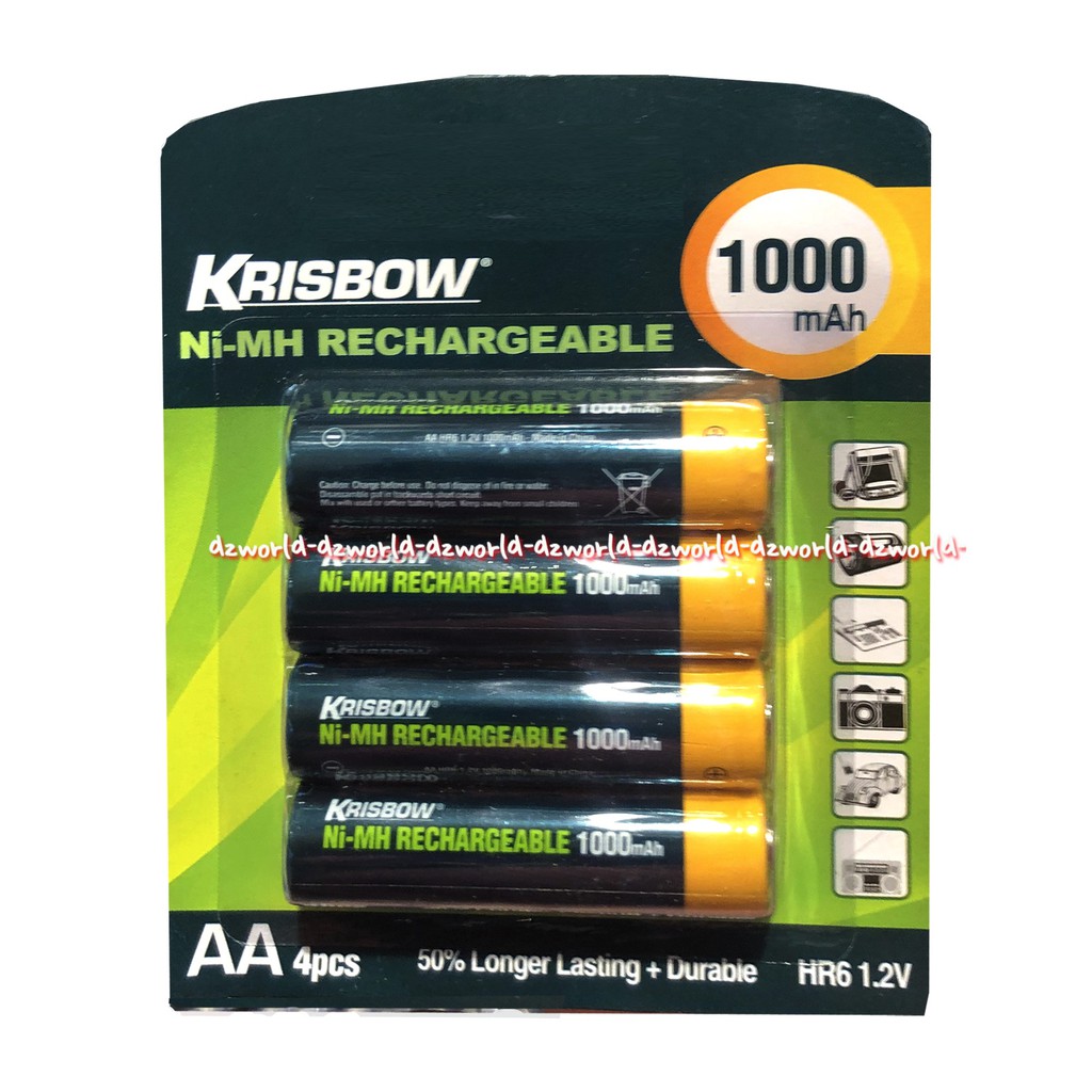 Krisbow Ni MH Rechargeable 1000AH Baterai AA 4Pcs Batrai Bisa Di Charge Ulang Dipakai Berkali Kali A2 Battery AA