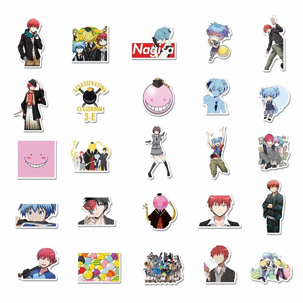 50pcs Stiker Desain Kartun Anime Assassination Classroom Anti Air Untuk Laptop