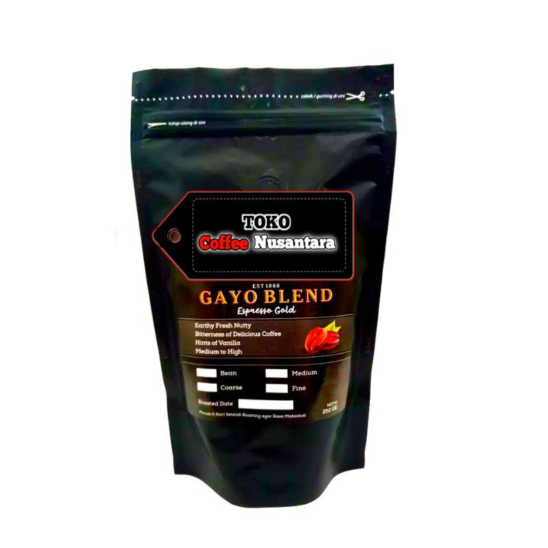 

KOPI ESPRESSO GOLD 250 GRAM ACEH GAYO BLEND - PREMIUM COFFEE BIJI/BUBUK